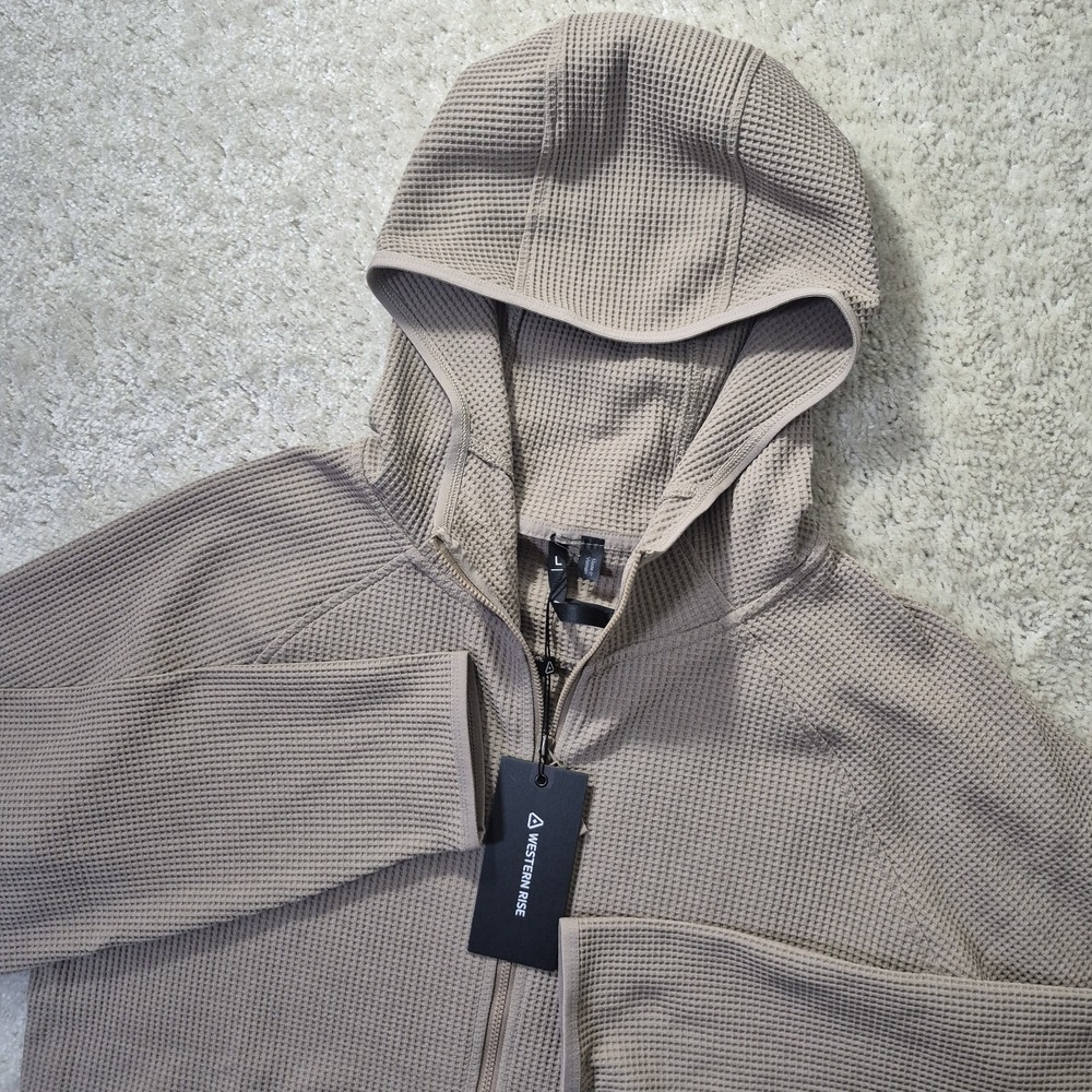 Western Rise Venture Zip Hoodie Mens Large Brown Waffle Knit Performance Outdoor